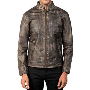 Men's Solid <b>Vintage</b> Washed Cowhide Leather Jacket Anti-UV <b>Stand</b> Collar Zip-Up Biker <b>Coat</b> Autumn - Product Image 6