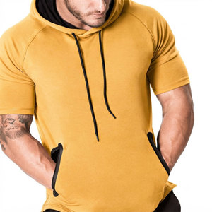 High Quality Men's Training Hoodie Side Zippered Pocket Raglan Shoulder Seamless Fabric Breathable Short Sleeve Hoodie Low Price - Product Image 4