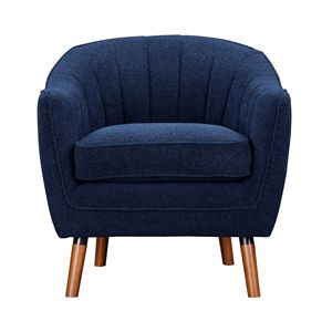 Poltrona Moderna Stile Mid-Century in Tessuto Chenille Blu con Schienale Trapuntato e Gambe in Legno Massello Marrone per Soggiorno - Product Image 2