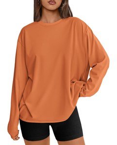 Camiseta de Manga Larga para Mujer, 100% Algodón, Cuello Redondo, Informal, Básica, con Logotipo Personalizado, Lisa, Blanca, a la Moda, OEM, ODM - Product Image 1