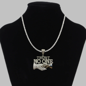 Trust No One Pendant Necklace Men's Hip Hop Rhodium Plated 925 Silver Chain With Crystal Rhinestone <b>Letter</b> Design - Product Image 1