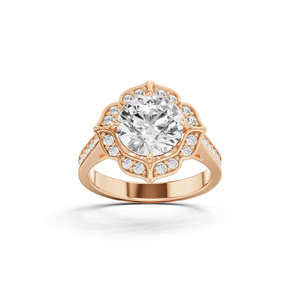 Bague de mariée unique en or 14 carats sophistiquée, avec halo floral festonné et diamant de laboratoire de 2,39 carats, taille brillant rond, certifié IGI - Product Image 3