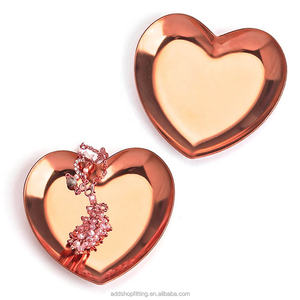 Bandeja de exhibición de joyas de oro rosa con corazón de lujo moderno ecológico de acero inoxidable de 9 CM para tocadores - Product Image 2