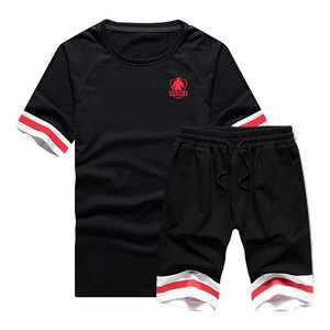 ชุดเสื้อยืดและกางเกงขาสั้นผ้าฝ้ายทรงปกติสำหรับผู้ชาย เอวยางยืด ความยาวระดับเข่า สำหรับขายออนไลน์ - Product Image 1