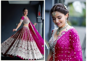 Tenue de cérémonie brodée, série Kb, Lehenga Choli en tulle pour mariée, nettoyage à sec - Product Image 6