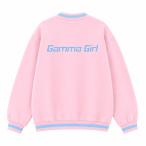 Sweat-shirt universitaire respirant personnalisé Gamma Phi Delta Sorority avec logo brodé sur le devant, bleu ciel rose, manches longues pour femme - Product Image 3