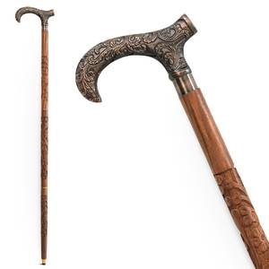 Bastón de Caminar Tradicional Hecho a Mano con Mango de Latón y Eje de Madera Tallada - Product Image 1