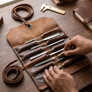Wholesale High Quality <b>leather</b> <b>tool</b> roll organizer bags OEM supplier custom logo export quality portable storage in low price - Product Image 5
