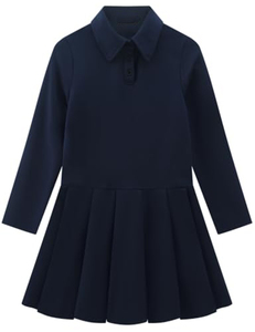 Robe polo à manches longues pour filles, robe plissée, 95% polyester, 5% élasthanne, uniforme scolaire pour enfants - Product Image 2