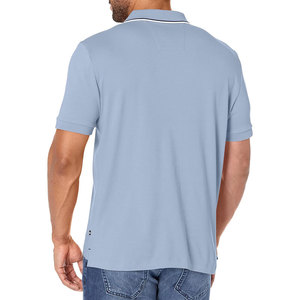 Custom Logo Front Solid 100% Cotton Men's <b>Classic</b> Fit Short Sleeve Dual Tipped Collar Plus Size for Shirt - Product Image 3
