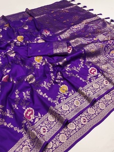 <b>Purple</b> Color Banarasi Silk <b>Saree</b> with Zari Weaving Meenakari Design Rich Pallu Traditional Indian Wedding Wear for Women - Product Image 2