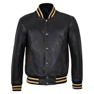 Chaqueta Varsity Vintage Encerada para Hombre al por Mayor, Chaqueta de Béisbol de Cuero Napa Premium, Fabricante de Marca Privada Totalmente Personalizable - Product Image 1