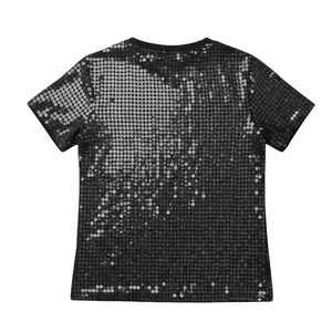 T-shirt à paillettes Jack and Jill pour femme, col en V, manches courtes, noir, style grec personnalisé, vêtements de mode pour femmes - Product Image 2