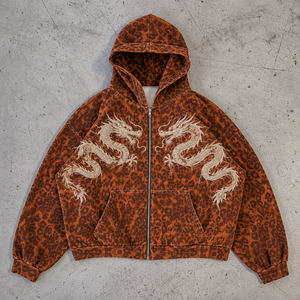 Flame Embroidered Womens Leopard Print Zip <b>Hoodies</b> Sample Requests Supplier Catalog Size Options Y2K <b>Aesthetic</b> Retro Inspiration - Product Image 3