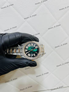 Reloj de Pulsera de Lujo Unisex, Elegante, Estilo Hip-Hop, con Esfera Verde, Números Romanos, Diamantes Cultivados en Laboratorio, Acero Inoxidable - Product Image 3