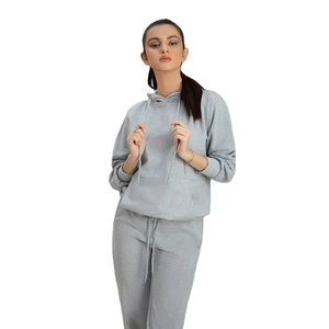 Fashion Women Grey Tracksuit Cotton Blend <b>Hoodie</b> and Matching Sweatpants Breathable Jogger Set for Outdoor Casual Wear - Product Image 1