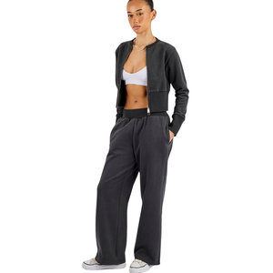 Conjunto Deportivo de Dos Piezas para Mujer, Sudadera Corta con Cierre Completo, Pantalones Anchos con Cintura Ajustable con Cordón, Estilo Casual y Deportivo - Product Image 2