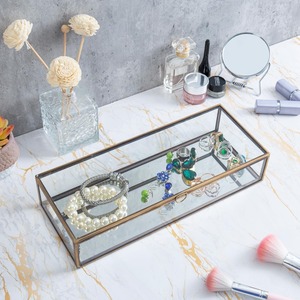 Jewelry Box with Metal Frame <b>Hinged</b> Lid Mirror Base Organizer for Rings <b>Earrings</b> Bracelets Display Case Decorative Storage Box - Product Image 3