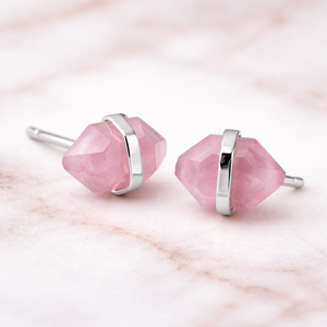 Rose Quartz Elongated Hexagon <b>Stud</b> <b>Earring</b> <b>Silver</b> Plated Center Bezel <b>Set</b> Gemstone <b>Earring</b> Minimalist Jewelry Gift For Her - Product Image 5