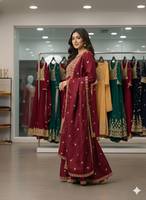 Ensemble de costume palazzo en soie ethnique pour femmes, broderie lourde, tenue traditionnelle indienne pakistanaise pour mariage, fête, Diwali