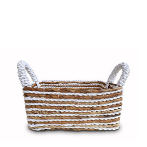 Cesta de Almacenamiento Rectangular Moderna de Seagrass Ecológica con Asa en Color Natural y Blanco - Product Image 1