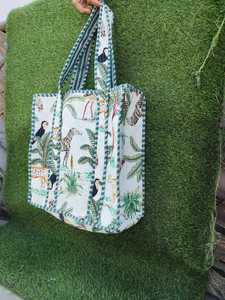 Artistic Floral Embroidered Cotton <b>Tote</b> With <b>Padded</b> Quilting And Shoulder Carry Design For Contemporary Casual Fashion - Product Image 1