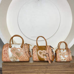 กระเป๋าหนังแท้แบบใหม่ผมแบบตะวันตกกระเป๋าถือคาดลำตัวมีที่จับด้านบนเป็นรูปหัวใจประดับด้วยหนังวัว - Product Image 5