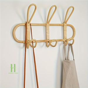 Sustainable Wicker Rattan <b>Wall</b> Shelf with Hooks, Handcrafted <b>Hanging</b> Rack with Storage Shelf for Entryway, Kitchen, Bathroom - Product Image 2
