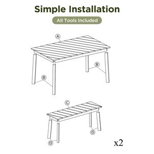Acacia Wood Dining Set 3-Piece Indoor & <b>Outdoor</b> Furniture Includes 2 <b>Benches</b> & Beer <b>Table</b> for Porch Patio or Picnic - Product Image 4