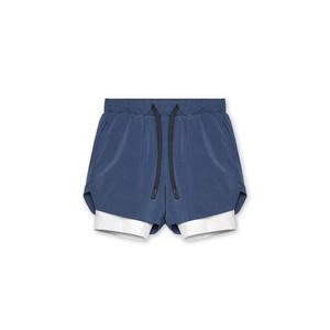 Short de sport classique à double couche pour hommes avec poches zippées Vêtements d'entraînement de fitness d'été pour la course à pied Service OEM disponible - Product Image 1