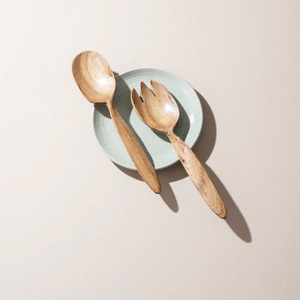 Cucharas y Tenedores para Ensalada de Madera de Bambú y Acacia Natural Ecológicos, Cubiertos de Madera para Ensalada, Vajilla para Cocina y Comedor - Product Image 4