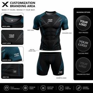 Combinaison de compression de rugby X Sports City pour homme, sans manches, noir et vert sarcelle, respirante, à séchage rapide, ajustée, 100% polyester - Product Image 4