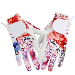 Super Soft Breathable Protective Floral Print Men's Golf <b>Gloves</b> PU Leather Non-Slip Hook and Loop Closure Hands - Product Image 1
