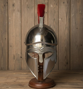 Casque corinthien spartiate en métal avec plume rouge, casque de guerrier antique, objet décoratif historique de collection - Product Image 2