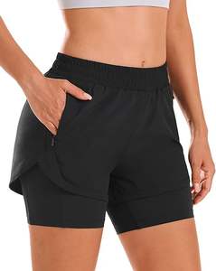 Shorts de course à séchage rapide pour femmes, taille haute, avec doublure en mesh et poches zippées - Product Image 2