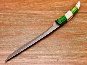 Damascus Steel Fillet <b>Knife</b> Serrated Edge Drop Point Blade Wood <b>Bone</b> <b>Handle</b> Industrial Grade 13" Overall Length 1 Year Warranty - Product Image 5