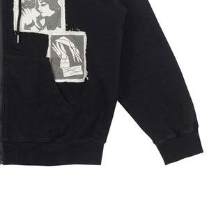 Sweat-shirt à capuche zippé noir surdimensionné pour femme avec logo personnalisé, patchwork et appliques en coton, manches longues, idéal pour l'automne – Vente en gros - Product Image 5