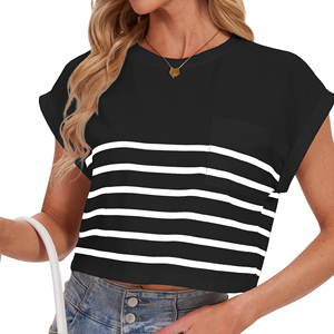 T-shirt court tendance pour femme, longueur réglable, manches courtes, tricot côtelé, haut polyvalent et tendance pour les vacances d'été - Product Image 3