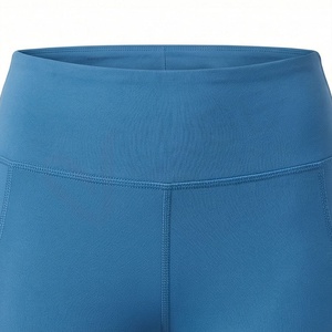 Leggings de Yoga de Cintura Alta y Longitud Completa con Bolsillos, Color Azul Sólido, Spandex y Nailon, Diseño Sin Costuras con Elasticidad en Cuatro Direcciones - Product Image 4