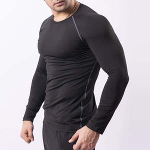 T-shirt de compression pour homme à motif uni de qualité supérieure - Manches longues, logo personnalisé, séchage rapide, respirant, écologique, vêtements de sport pour la salle de gym - Product Image 1