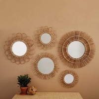 Miroir mural décoratif grand format en bambou et rotin, design traditionnel fait main, couleur et éclairage personnalisables pour chambre et salle de bain, Vietnam