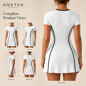 Custom Logo Women's Contrast Panel Mini <b>Dress</b> <b>Short</b> Sleeve Stretch Fitted Casual Sportswear <b>Dress</b> OEM Supplier - Product Image 2