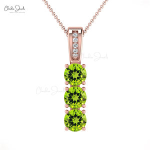 Handcrafted 14k Solid Gold Prong Set Natural 0.75 Cts <b>Peridot</b> <b>Pendant</b> With 0.9mm Diamond Customized <b>Pendant</b> Jewelry Manufacturer - Product Image 2