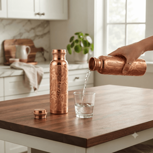 Bouteille d'eau artisanale en cuivre avec motif de cactus gravé, couvercle à vis anti-fuite, bouteille à boire ayurvédique réutilisable pour les voyages - Product Image 3