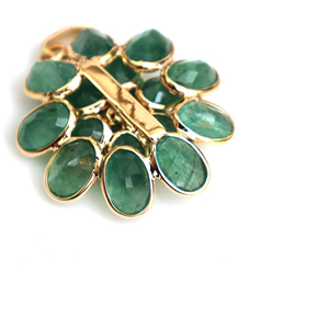 Natural Emerald Floral Bloom <b>Pendant</b> in <b>Solid</b> 18K Yellow <b>Gold</b> – Bezel Set Triple-Tier Pear Gemstone Flower Medallion - Product Image 5