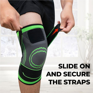 Black Knee Support Sleeve With Green Stitching Elastic Compression <b>Brace</b> For <b>Men</b> Gym Training - Product Image 4