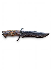 Couteau utilitaire en acier damas cuivré de qualité industrielle, forgé à la main, avec lame à pointe tombante et manche en bois de burl, OEM - Product Image 1