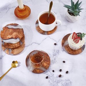 Sous-verres en bois d'acacia au design moderne, ronds de 3,9 pouces, faits à la main, faciles à nettoyer et sans taches, uniques - Product Image 3