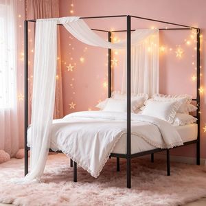 Letto a baldacchino singolo, matrimoniale, king size in metallo con contenitore, per uso domestico, in ferro - Product Image 1