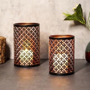 Contemporary Black Metal <b>Moroccan</b> <b>Lantern</b> Set with Intricate Cutwork Warm Candle Glow Decorative Home Table Centerpiece - Product Image 1